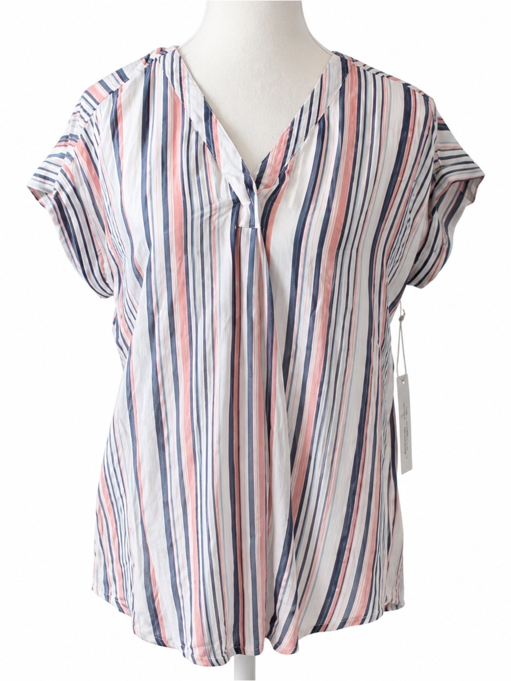 Liz‎ Claiborne Blouse Womens Small Striped Rayon V Neck Multicolor NWT Top